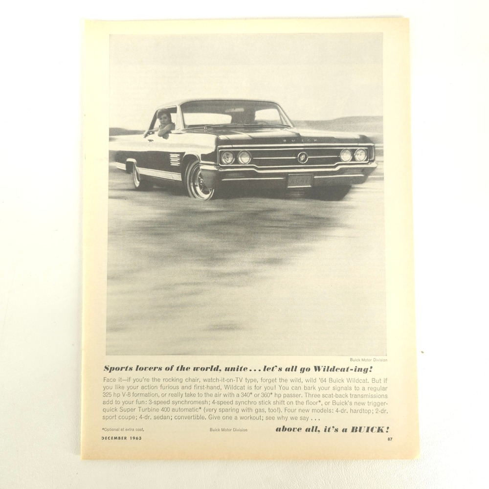 Buick Wildcat 1964 Print Ad V8 Muscle Car Vintage Garage Wall Art Car Show Decor